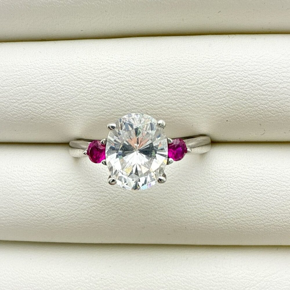 Jean Dousset Sterling Silver Ring Oval Cocktail Gemstone Red sz 9 HSN Luxury JD